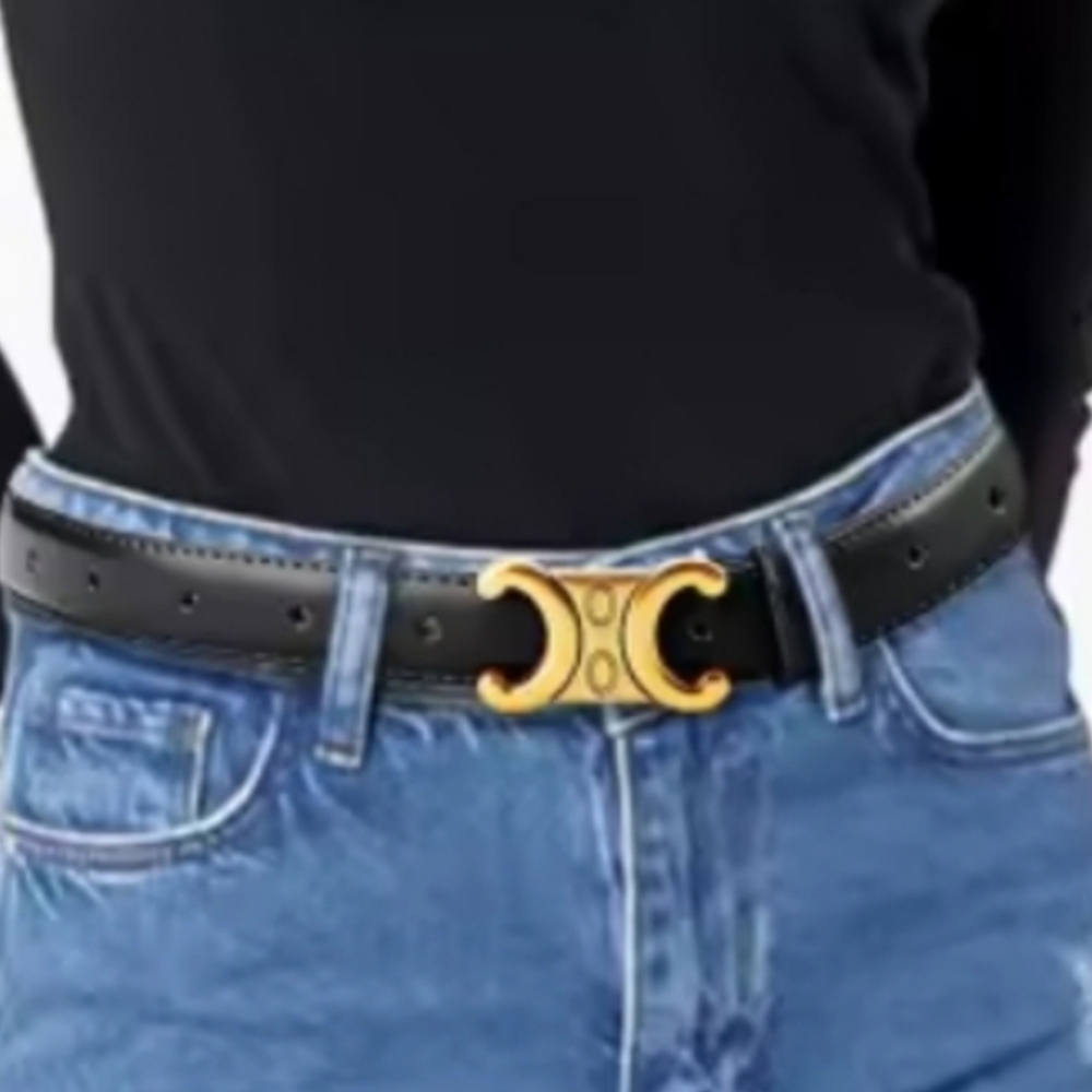 New Black Leather Belt With Gold Tone Hardware | NWOT